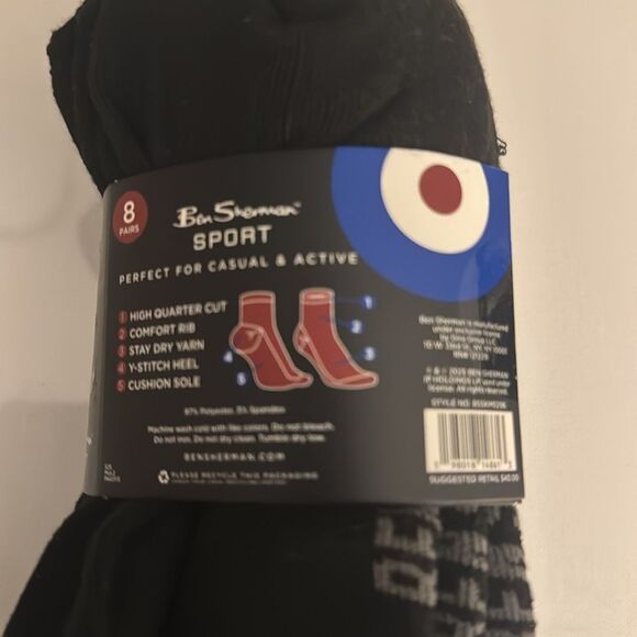Ben Sherman Socks Mens 8 Pack Black Gray Athletic - Picture 3 of 3